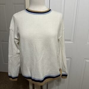 Becool Cream / Beige Sweater Womens Long Sleeved Medium. Tan And Blue Accents